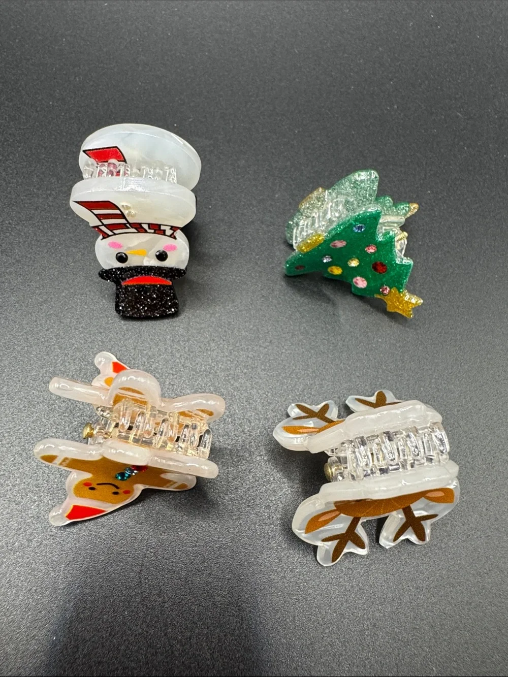 Christmas Resin hair clips Snowman, Tree, Gingerbread & Reindeer set of 4